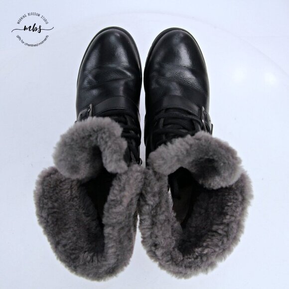 UGG Janney Waterproof Fur Wedge Boots Black Women 5 - Picture 11 of 13